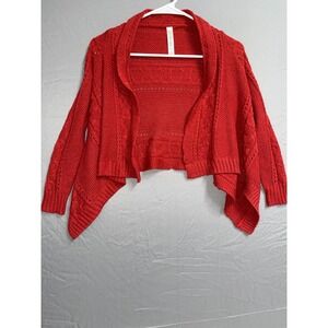 Cherokee Cardigan Sweater Girls M (7-8) Red Acrylic Cable Knit Open Front Casual